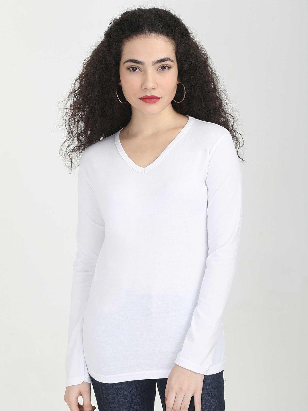 fleximaa women white v-neck t-shirt