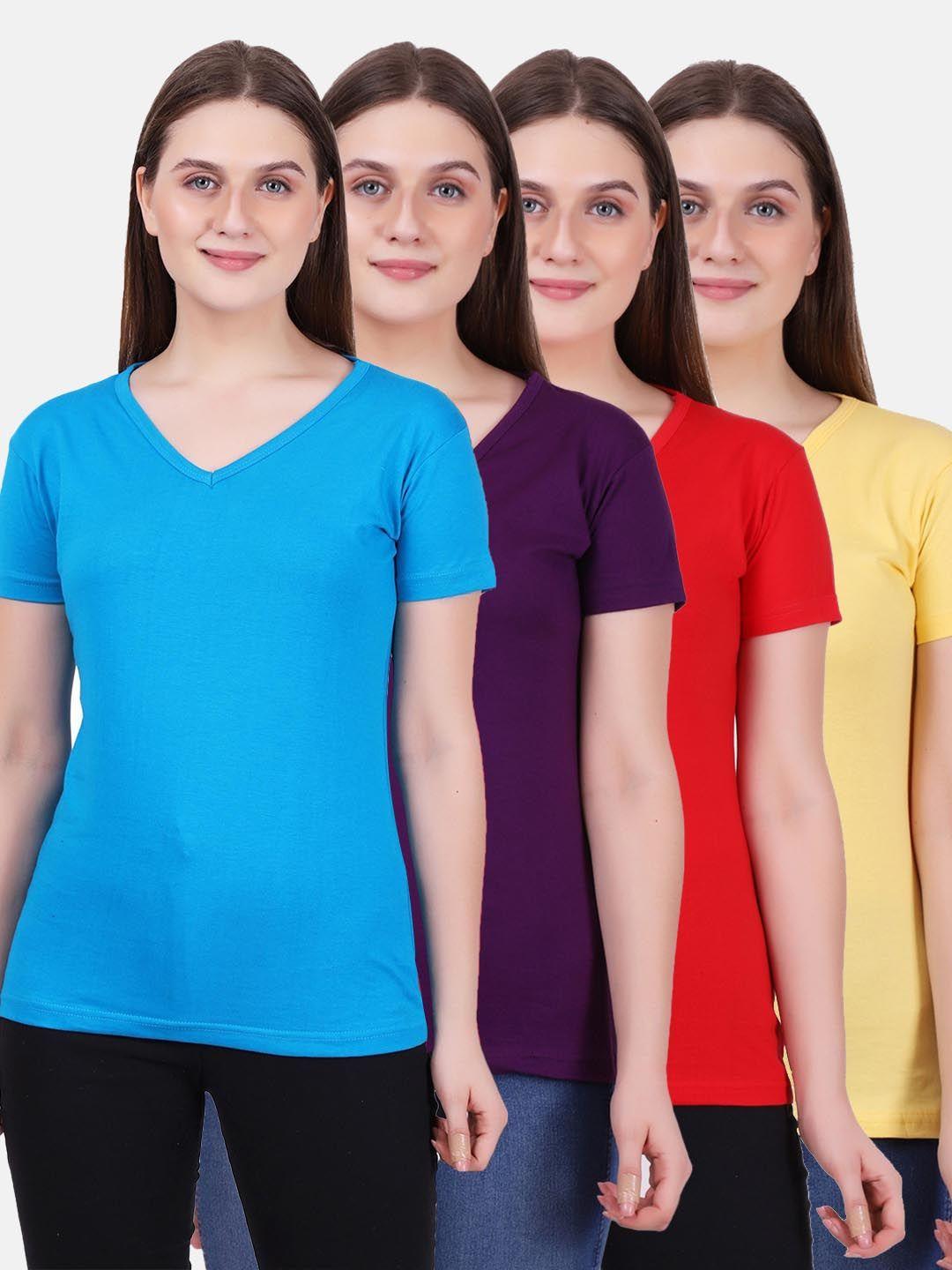 fleximaa women yellow & red 4 v-neck t-shirt