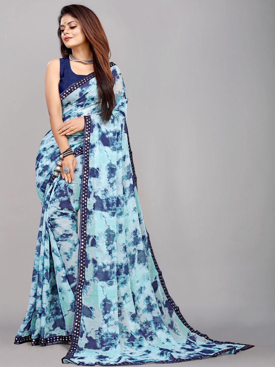 flip the style tie and dye printed sequinned  block print saree