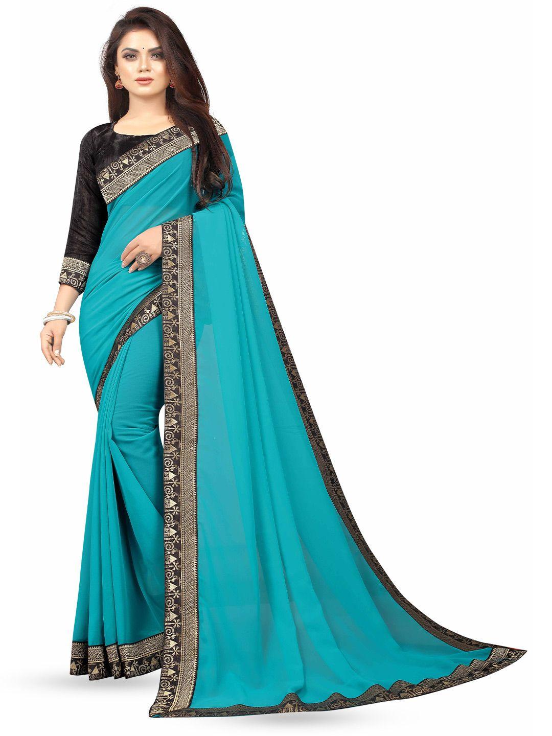 flip the style turquoise blue & black zari pure chiffon bhagalpuri saree