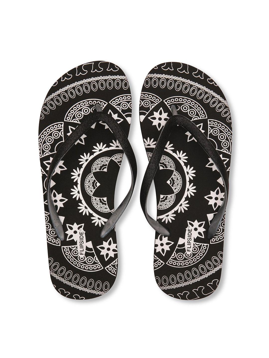 flipside women black & white printed rubber thong flip-flops