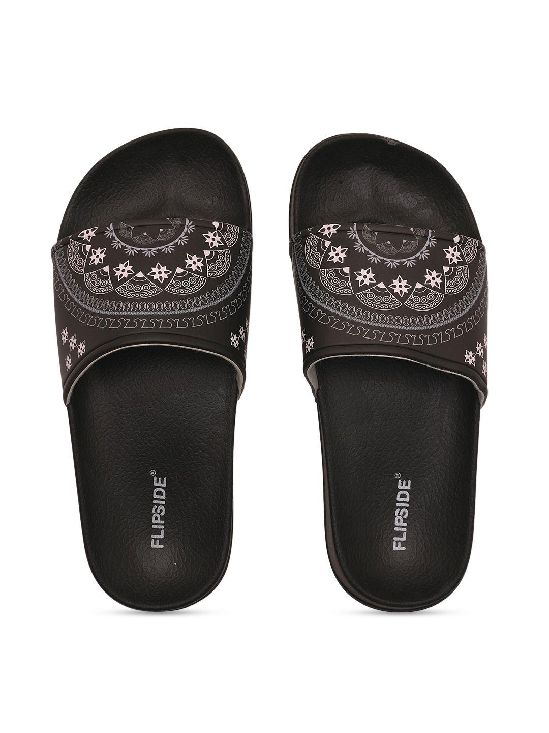 flipside women black printed rubber sliders