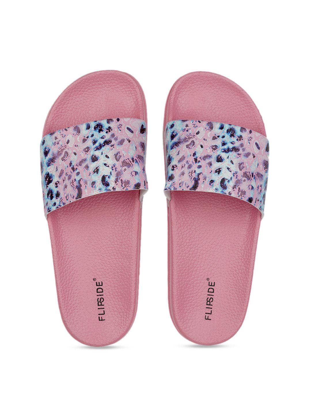 flipside women pink & blue animal printed sliders