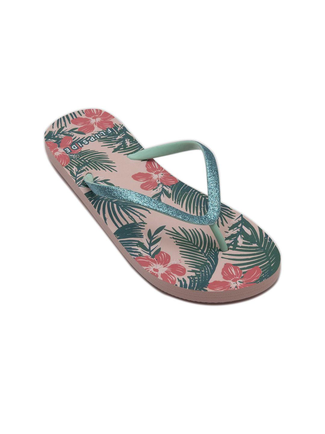 flipside women pink tropical printed tong flip-flops