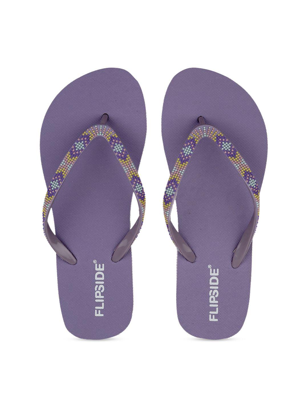 flipside women purple & yellow textured thong flip-flops