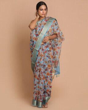 floarl print banarasi saree