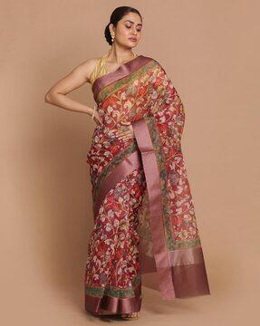 floarl print banarasi saree