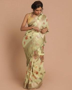 floarl print banarasi saree