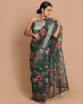 floarl print banarasi saree