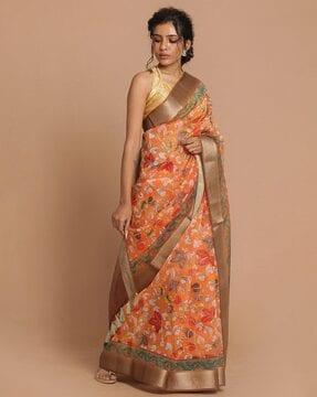 floarl print banarasi saree