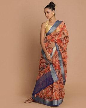 floarl print banarasi saree