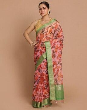 floarl print banarasi saree