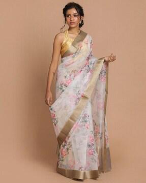 floarl print banarasi saree