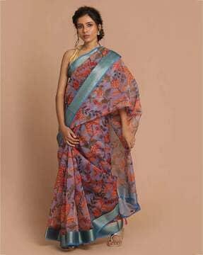 floarl print banarasi saree