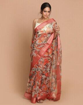 floarl print banarasi saree