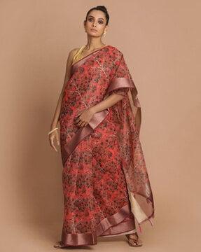 floarl print banarasi saree