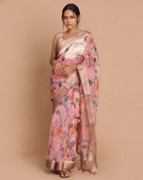 floarl print banarasi saree