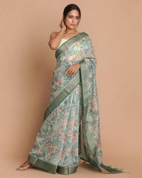 floarl print banarasi saree