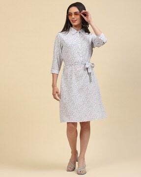 floral a-line dress with spread collar