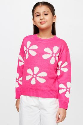 floral acrylic high neck girls top - pink