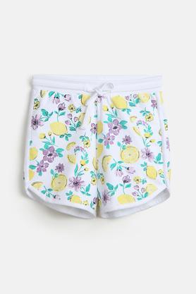 floral and lemon print cotton shorts for girls - white
