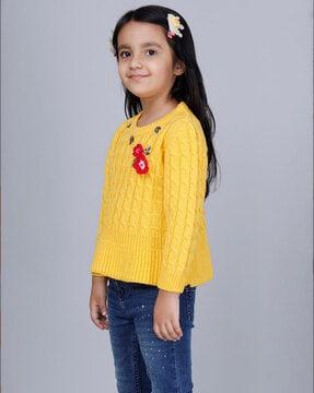 floral applique knitted round-neck pullover
