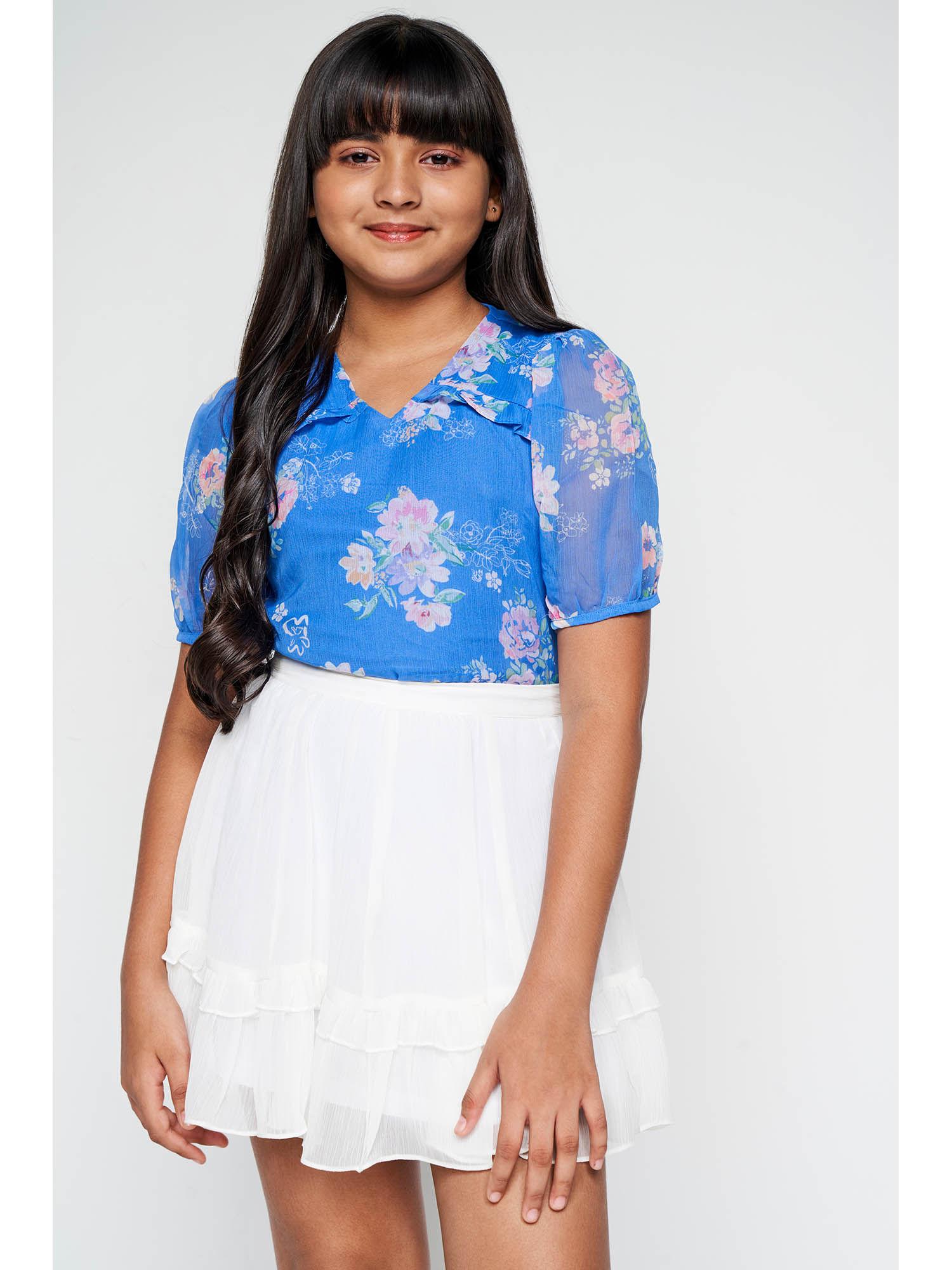 floral blue casual top and skirt (set of 2)
