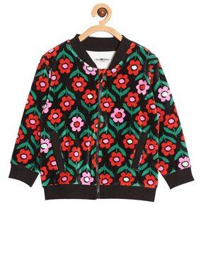 floral bomber jacket with zip-front closure