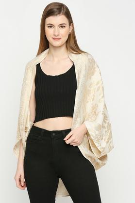 floral brocade relaxed fit women's casual jacket - ivory