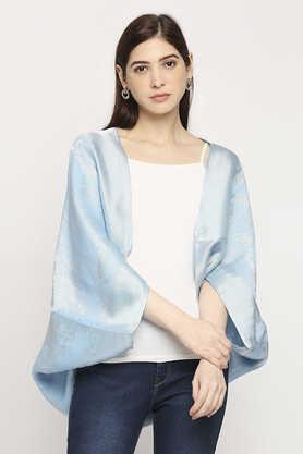 floral brocade relaxed fit women's shrug - ice blue