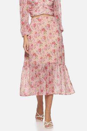 floral chiffon high rise women's casual skirt - peach