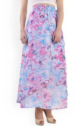 floral chiffon regular fit women's casual skirt - blue