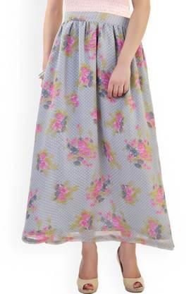 floral chiffon regular fit women's casual skirt - grey