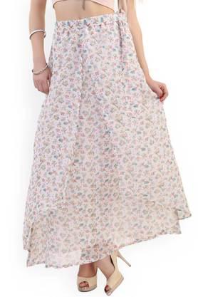 floral chiffon regular fit women's casual skirt - off white