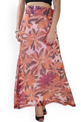 floral-chiffon-regular-fit-women's-casual-skirt---orange