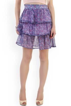 floral chiffon regular fit women's casual skirt - purple
