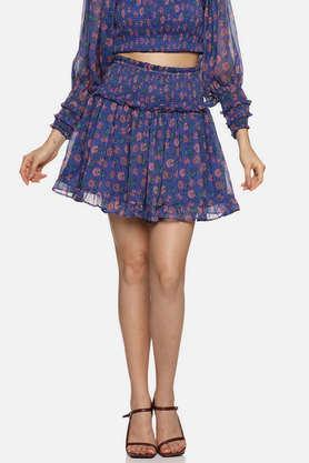 floral chiffon regular fit women's mini skirt - blue