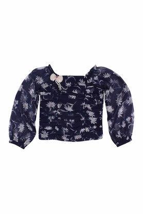 floral chiffon square neck girls tops - navy
