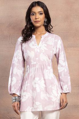 floral cotton collared women's tunic - pink