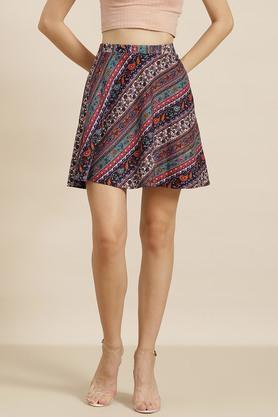 floral crepe a line fit womens mid rise skirt - multi