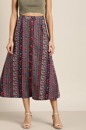floral crepe a line fit womens mid rise skirt - multi