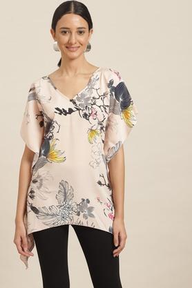 floral crepe v neck womens tunic - peach