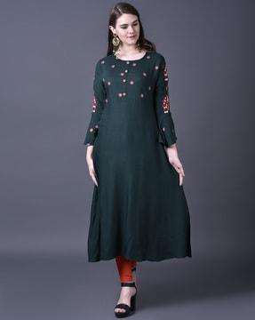 floral embroidered  a-line kurta