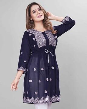 floral embroidered a-line kurti