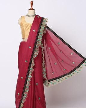 floral embroidered crepe saree