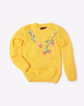 floral embroidered crew-neck sweater