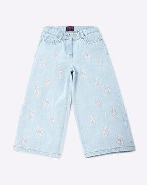 floral embroidered jeans with 5-pocket styling