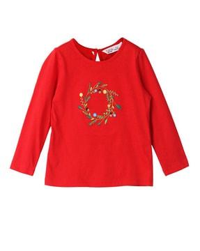 floral embroidered round-neck t-shirt