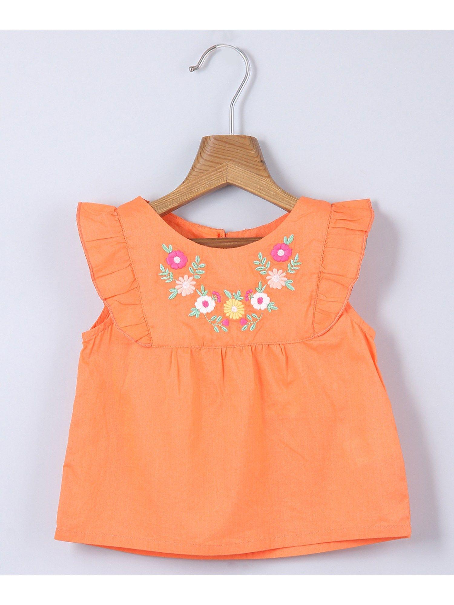 floral embroidered ruffle top (orange)