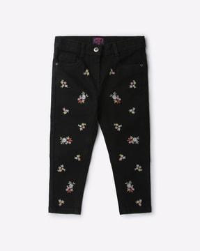 floral embroidered slim fit jeans